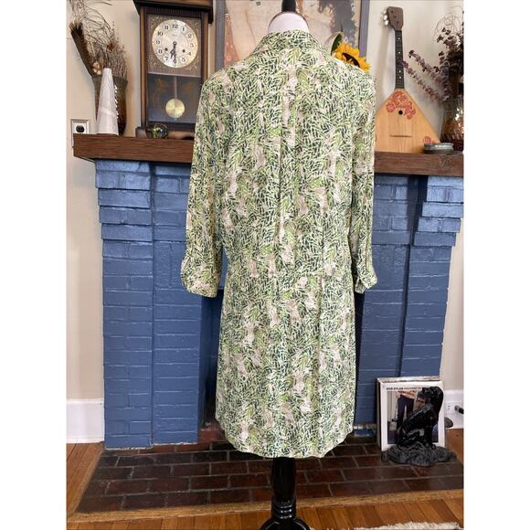 CAbi M Faux Wrap Dress Green Leaf Print 3/4 Sleeve V Neck #280 Soft Rayon EUC - Picture 4 of 13